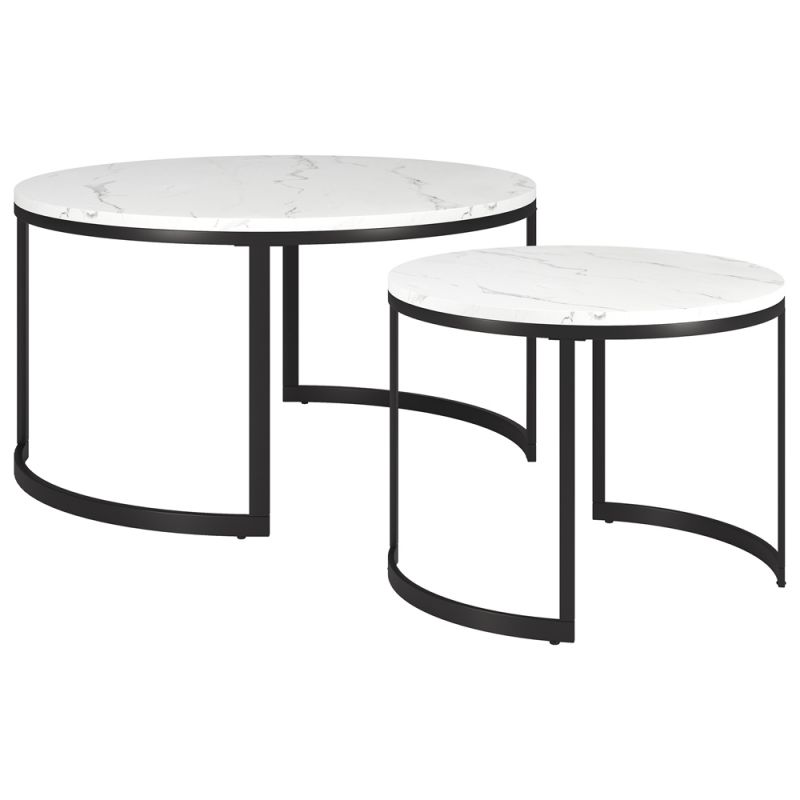 Hudson & Canal - Mitera Round Nested Coffee Table with Faux Marble Top in Blackened Bronze/Faux Marble - CT1891