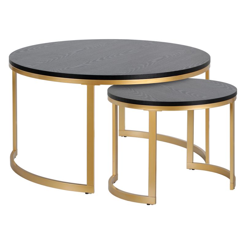 Hudson & Canal - Mitera Round Nested Coffee Table with MDF Top in Brass/Black Grain - CT1900