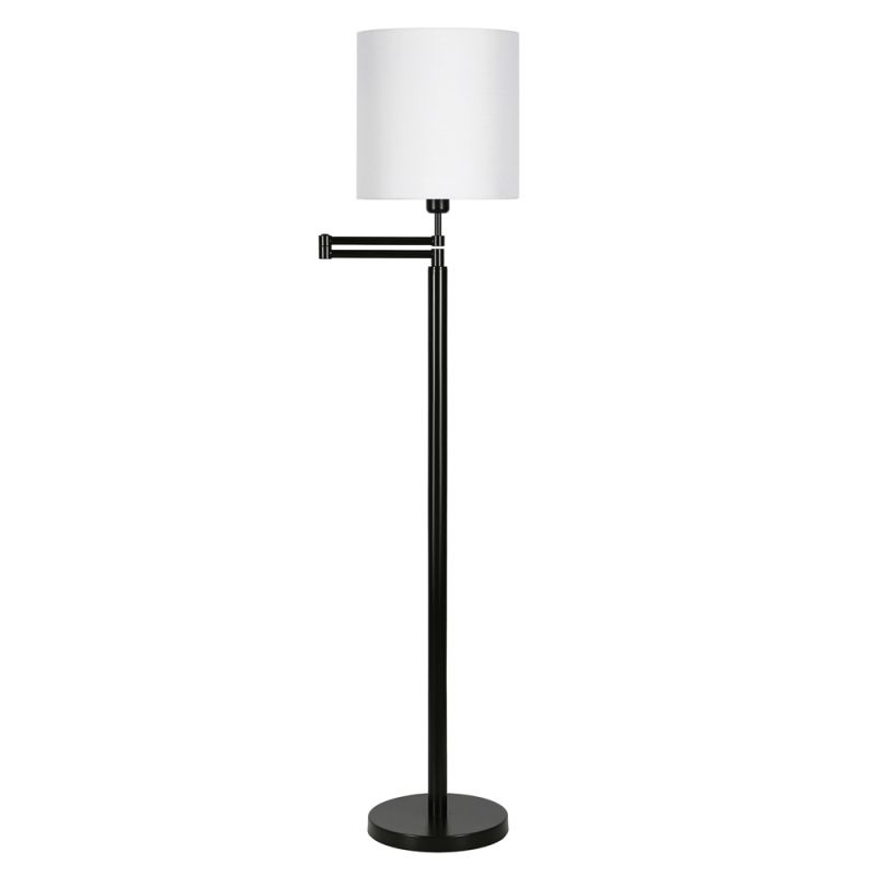 Hudson & Canal - Moby Swing Arm Floor Lamp with Fabric Drum Shade in Blackened Bronze/White - FL0348