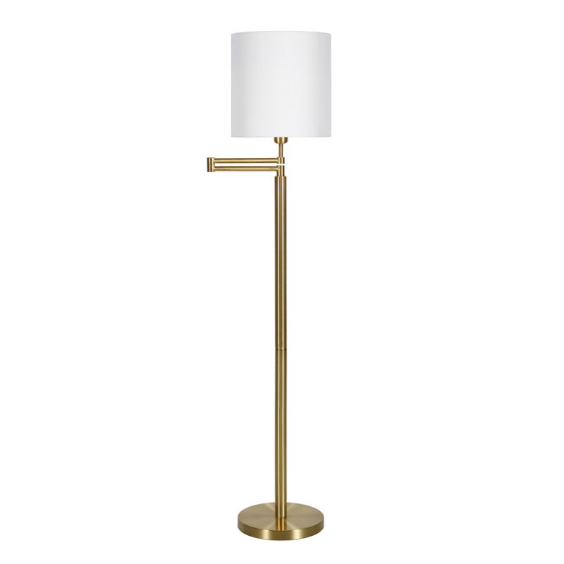 Hudson & Canal - Moby Swing Arm Floor Lamp with Fabric Drum Shade in Brass/White - FL0364