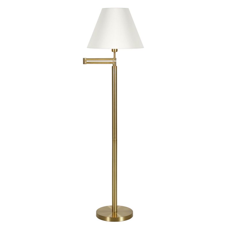 Hudson & Canal - Moby Swing Arm Floor Lamp with Fabric Empire Shade in Brass/White - FL0363