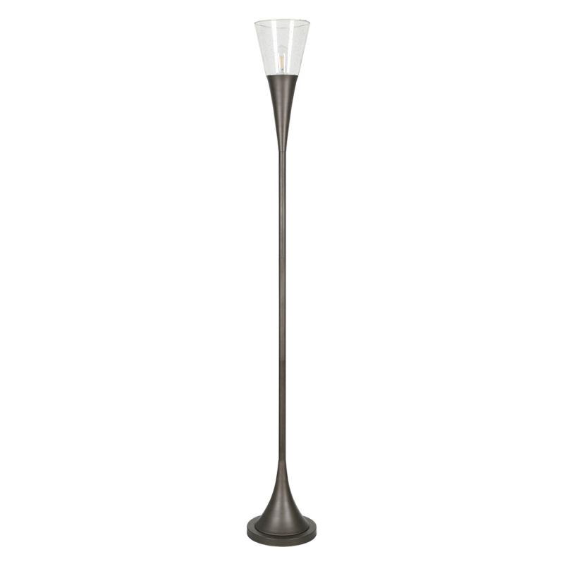 Hudson & Canal - Moura Torchiere Floor Lamp with Glass Shade in Aged Steel/Seeded - FL0203