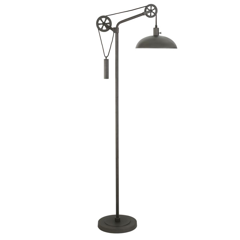 Hudson & Canal - Neo Spoke Wheel Pulley System Floor Lamp with Metal Shade in Aged Steel/Aged Steel - FL0712