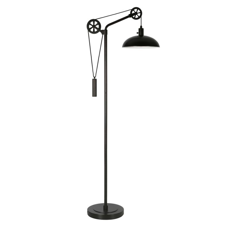 Hudson & Canal - Neo Spoke Wheel Pulley System Floor Lamp with Metal Shade in Blackened Bronze/Blackened Bronze - FL0305