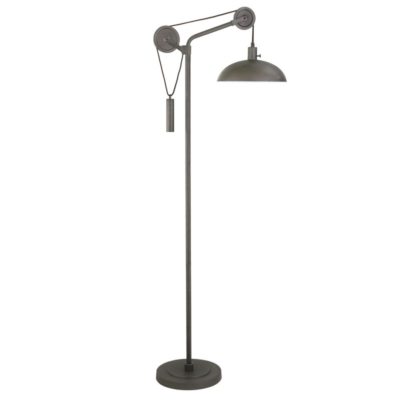 Hudson & Canal - Neo Solid Wheel Pulley System Floor Lamp with Metal Shade in Aged Steel/Aged Steel - FL0714