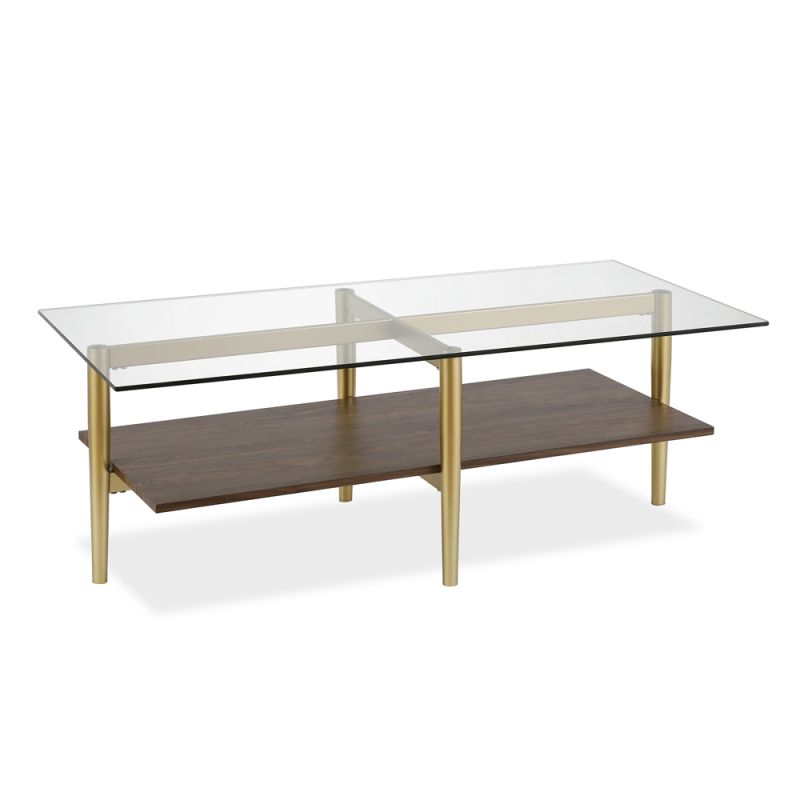 Hudson & Canal - Otto 47'' Wide Rectangular Coffee Table with MDF Shelf in Gold and Walnut - CT0138