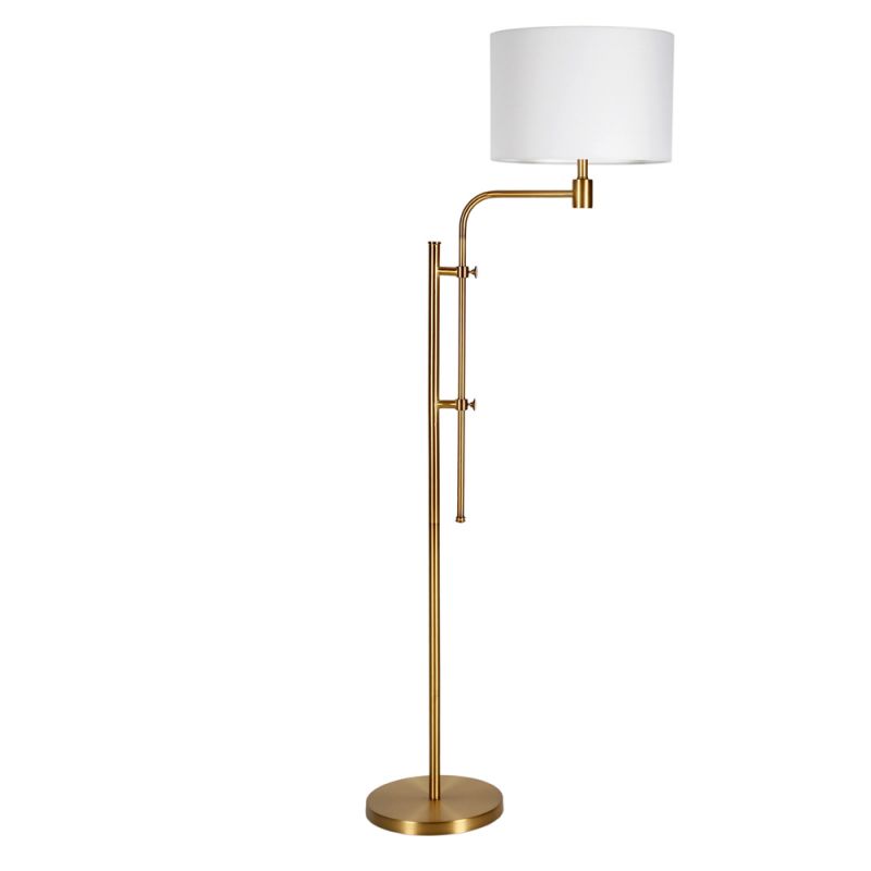 Hudson & Canal - Polly Height-Adjustable Floor Lamp with Fabric Shade in Brass/White - FL0462
