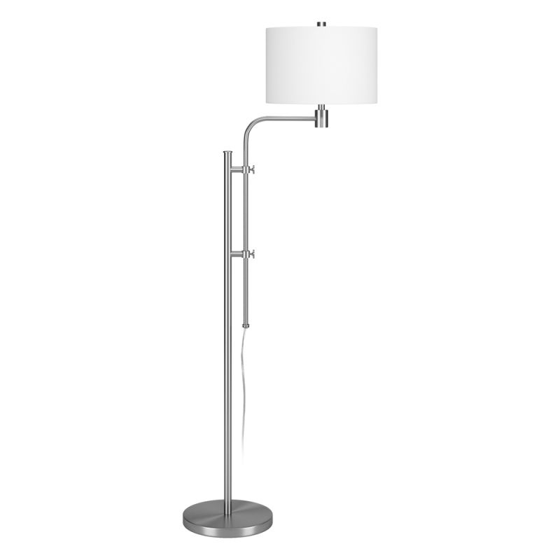 Hudson & Canal - Polly Height-Adjustable Floor Lamp with Fabric Shade in Brushed Nickel/White - FL1599