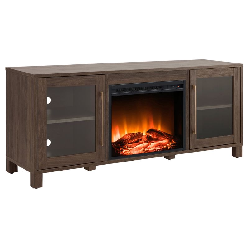 Hudson & Canal - Quincy Rectangular TV Stand with Log Fireplace for TV's up to 65