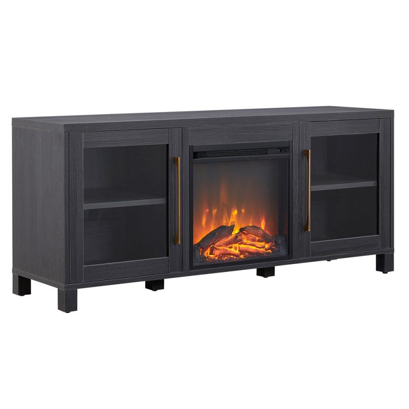 Hudson & Canal - Quincy Rectangular TV Stand with Log Fireplace for TV's up to 65