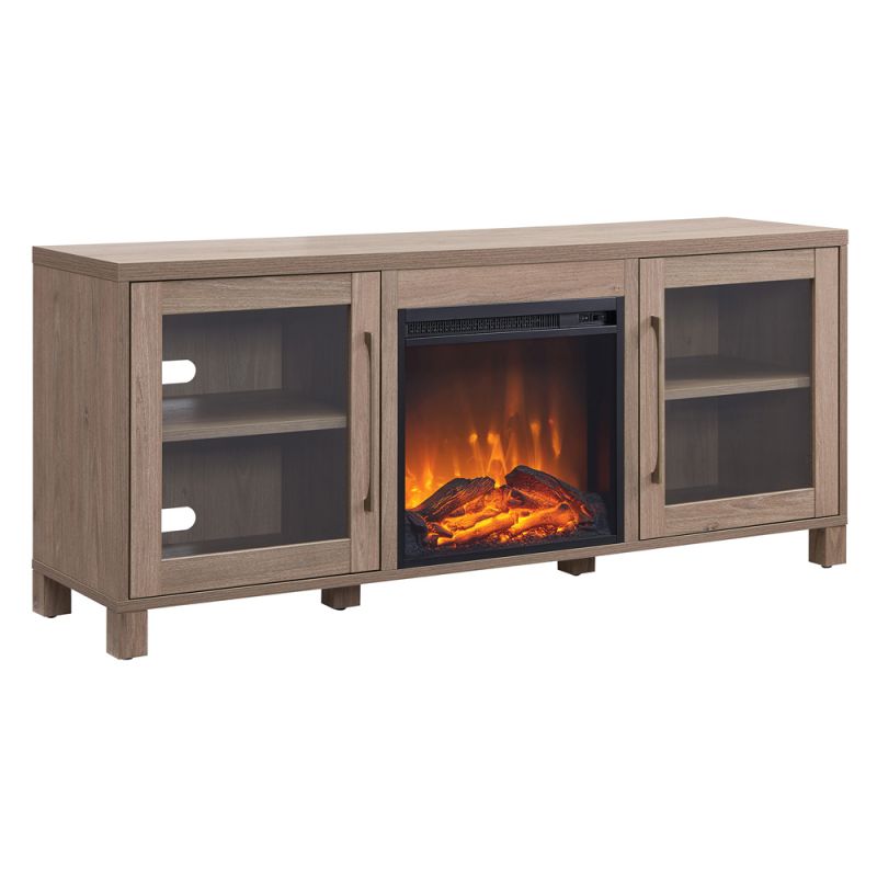 Hudson & Canal - Quincy Rectangular TV Stand with Log Fireplace for TV's up to 65