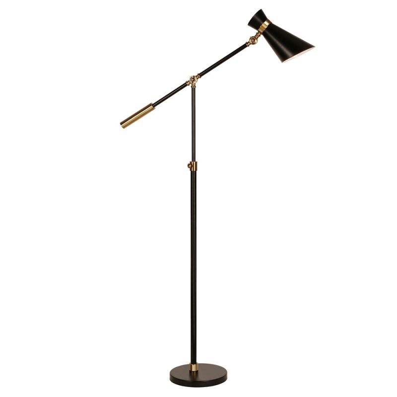 Hudson & Canal - Rex Two-Tone/Height-Adjustable Floor Lamp with Metal Shade in Black/Brass/Black - FL0230