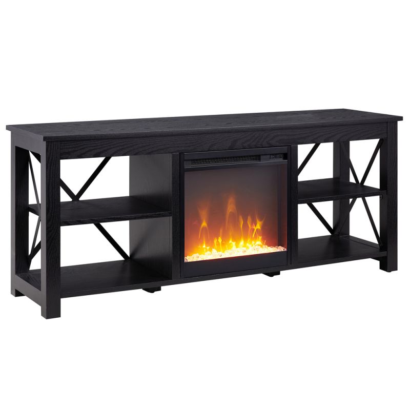 Hudson & Canal - Sawyer Rectangular TV Stand with Crystal Fireplace for TV's up to 65