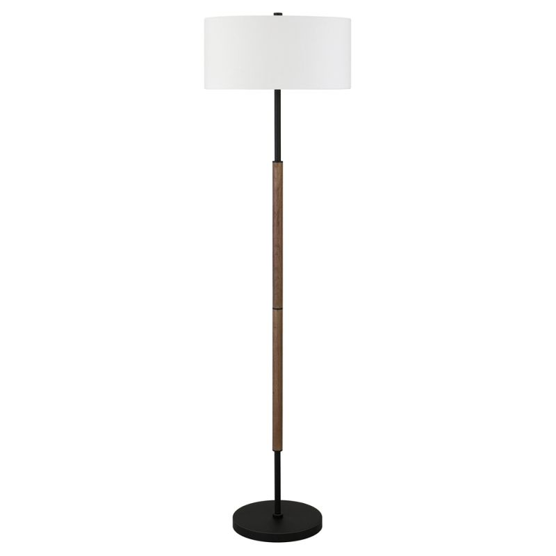 Hudson & Canal - Simone 2-Light Floor Lamp with Fabric Shade in Blackened Bronze/Rustic Oak/White - FL1532