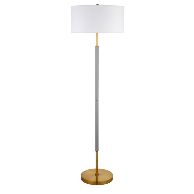 Hudson & Canal - Simone 2-Light Floor Lamp with Fabric Shade in Cool Gray/Brass/White - FL0529