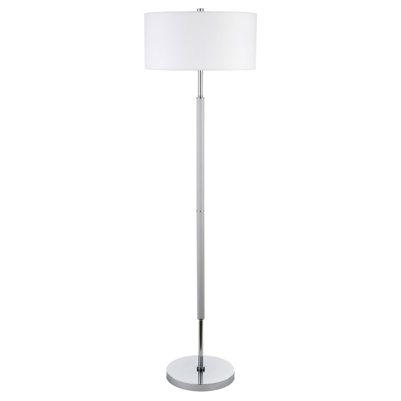 Hudson & Canal - Simone 2-Light Floor Lamp with Fabric Shade in Cool Gray/Polished Nickel/White - FL0527