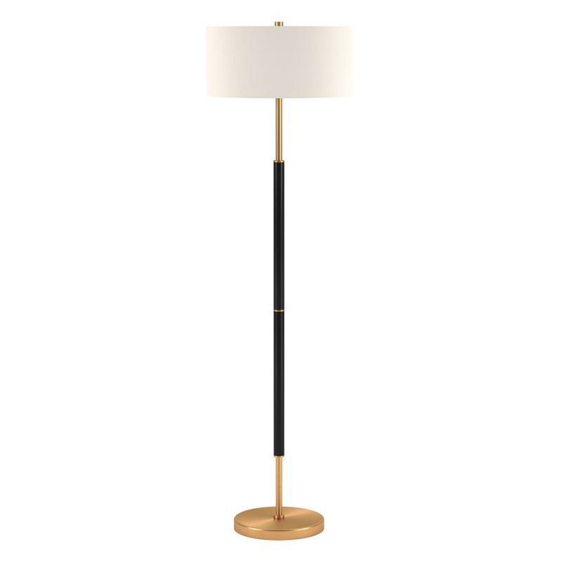 Hudson & Canal - Simone 2-Light Floor Lamp with Fabric Shade in Matte Black/Brass/White - FL0159
