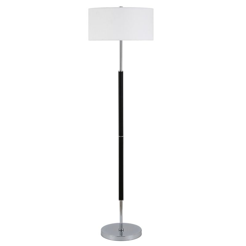 Hudson & Canal - Simone 2-Light Floor Lamp with Fabric Shade in Matte Black/Polished Nickel/White - FL0158