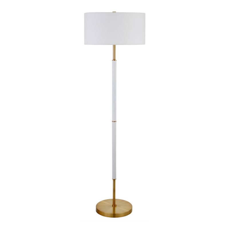 Hudson & Canal - Simone 2-Light Floor Lamp with Fabric Shade in Matte White/Brass/White - FL0528