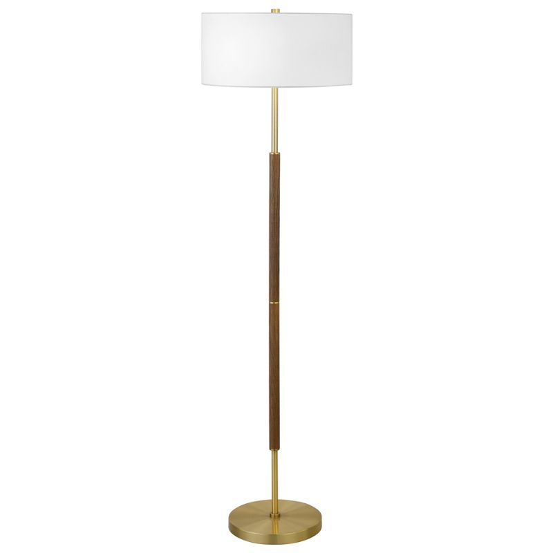 Hudson & Canal - Simone 2-Light Floor Lamp with Fabric Shade in Rustic Oak/Brass/White - FL1161