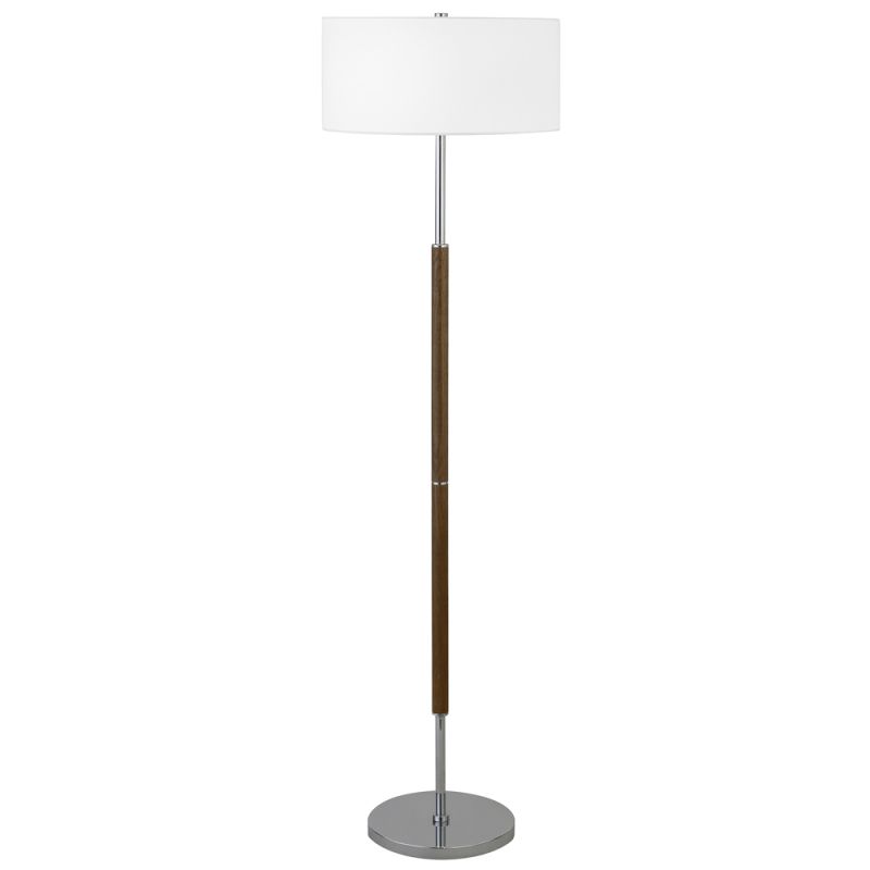 Hudson & Canal - Simone 2-Light Floor Lamp with Fabric Shade in Rustic Oak/Polished Nickel/White - FL1160