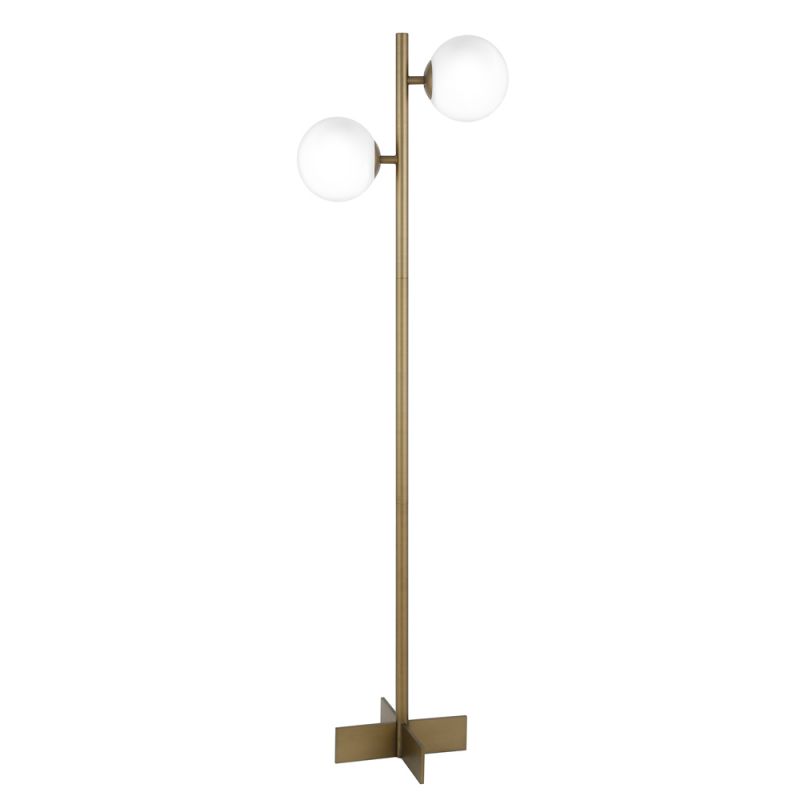 Hudson & Canal - Twee 2-Light Floor Lamp with Glass Shade in Brass/White Milk - FL0120