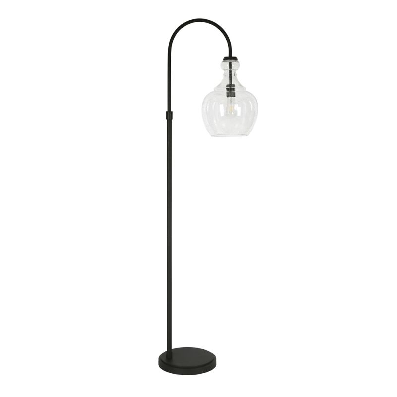 Hudson & Canal - Verona Arc Floor Lamp with Glass Shade in Blackened Bronze/Seeded - FL0268