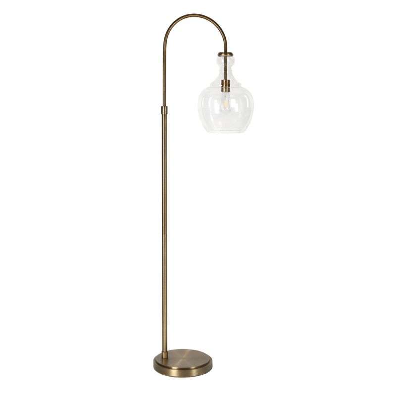 Hudson & Canal - Verona Arc Floor Lamp with Glass Shade in Brass/Clear - FL0267