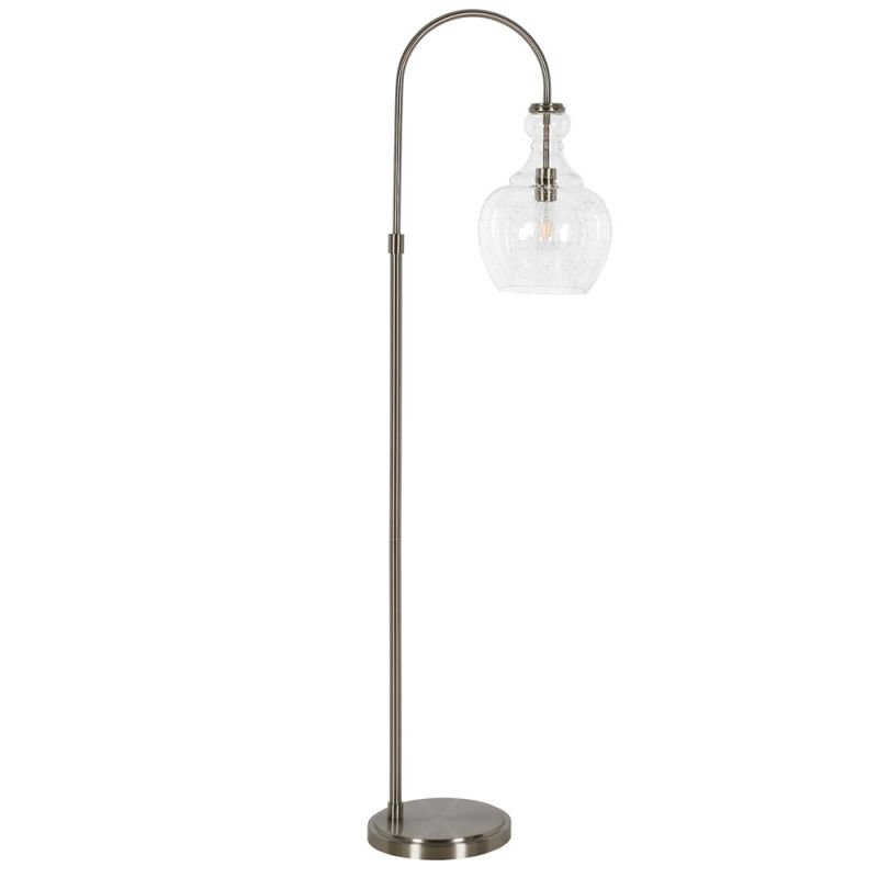 Hudson & Canal - Verona Arc Floor Lamp with Glass Shade in Brushed Nickel/Seeded - FL1180