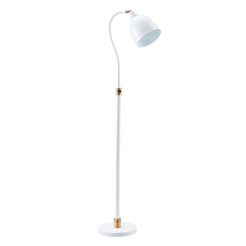 Hudson & Canal - Vincent Adjustable/Arc Floor Lamp with Metal Shade in Matte White/Brass/Matte White - FL1096