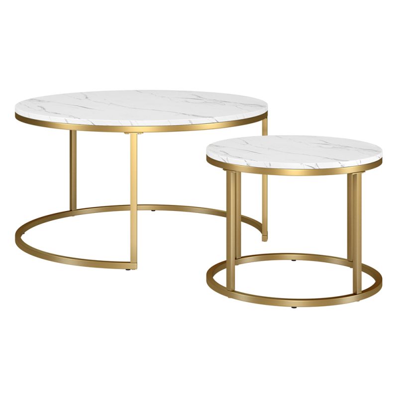 Hudson & Canal - Watson Round Nested Coffee Table with Faux Marble Top in Gold - CT1825