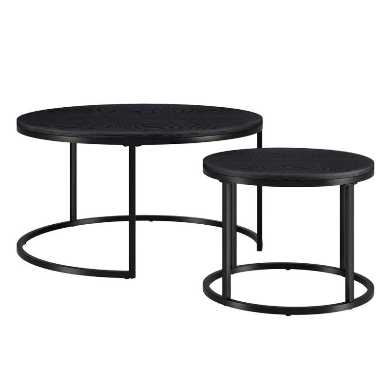 Hudson & Canal - Watson Round Nested Coffee Table with MDF Top in Blackened Bronze/Black Grain - CT1547