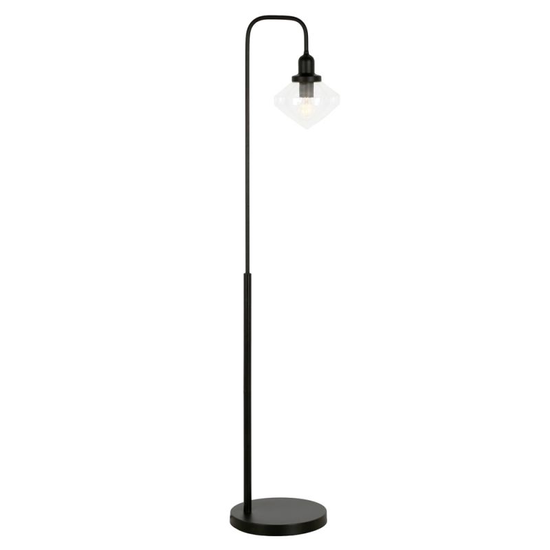 Hudson & Canal - Zariza Arc Floor Lamp with Glass Shade in Blackened Bronze/Clear - FL0960