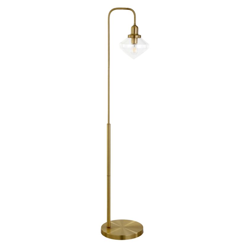 Hudson & Canal - Zariza Arc Floor Lamp with Glass Shade in Brass/Clear - FL0959