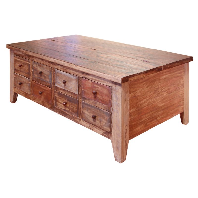 IFD - Antique Multicolor Cocktail Table w/8 Drawers in one side & lift top in the other side - IFD965CKTL