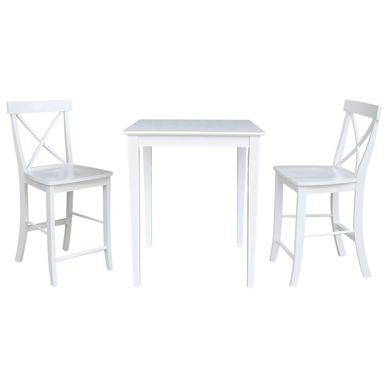 International Concepts (Set of 3 Pcs) - 30X30 Counter Height Dining Table with 2 X-Back Counter Height Stools in White Finish - K08-3030-S6132-2