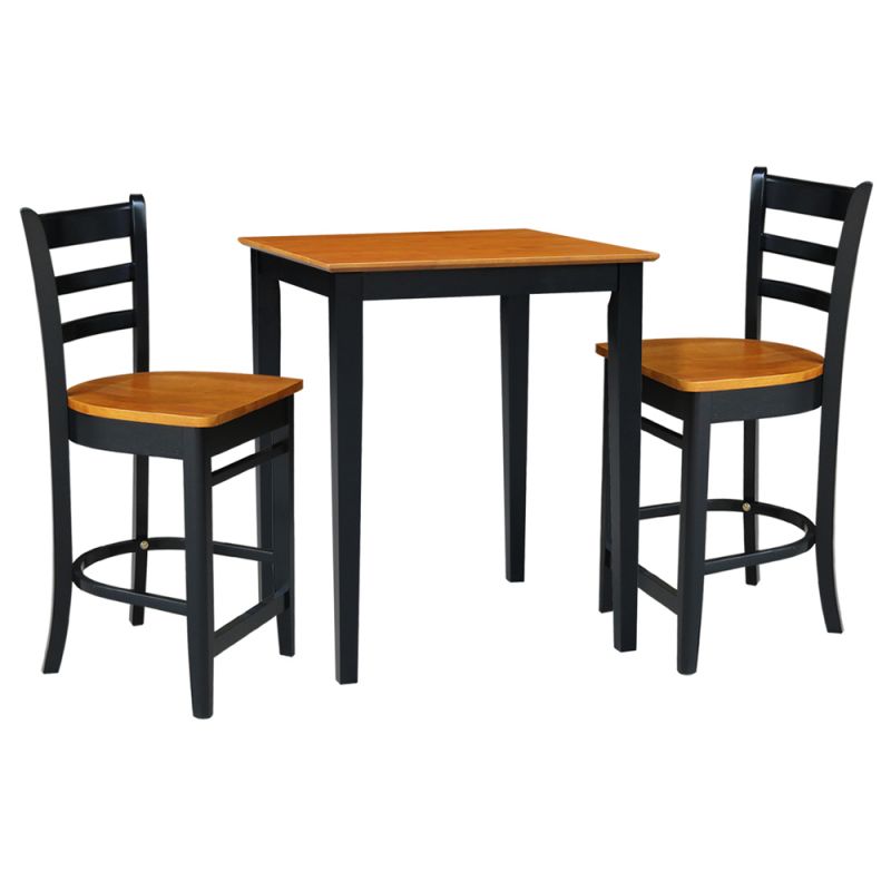 International Concepts (Set of 3 Pcs) - 30X30 Counter Height Table with 2 Counter Height Stools in Black / Cherry Finish - K57-3030-S6172-2