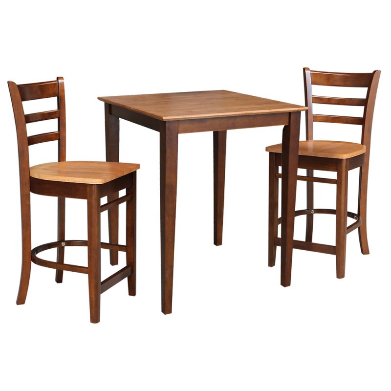 International Concepts - Set of 3 Pcs - 30X30 Counter Height Table with 2 Counter Height Stools in Cinnemon/Espresso Finish - K58-3030-S6172-2