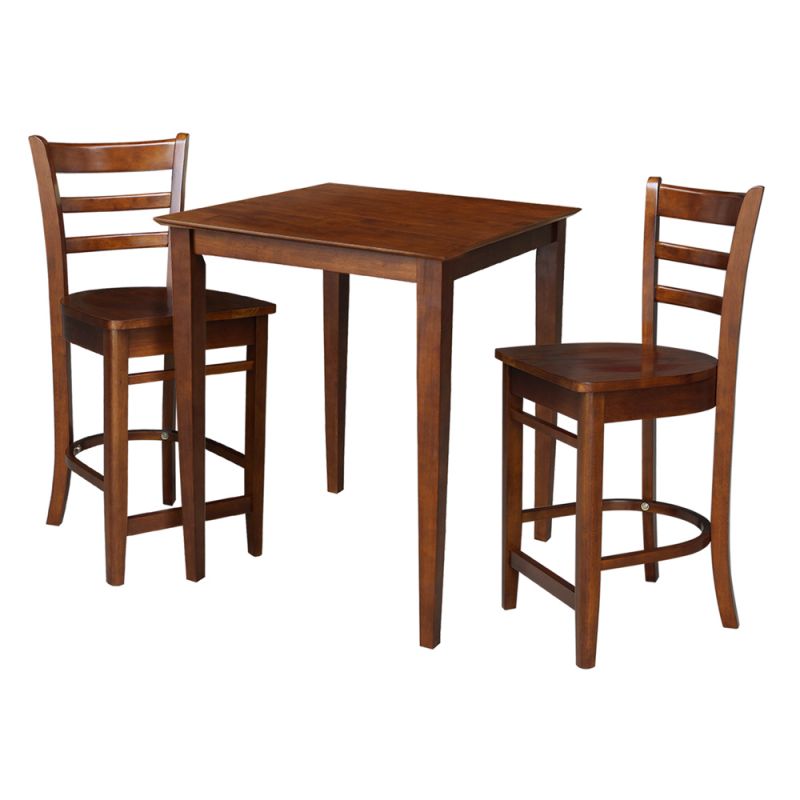 International Concepts (Set of 3 Pcs) - 30X30 Counter Height Table with 2 Counter Height Stools in Espresso Finish - K581-3030-S6172-2
