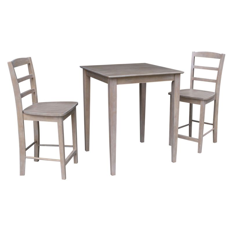 International Concepts (Set of 3 Pcs) - 30X30 Counter Height Table with 2 Madrid Stools in Washed Gray Taupe Finish - K09-3030-S402-2