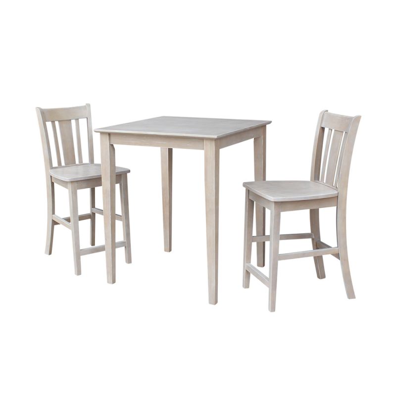 International Concepts (Set of 3 Pcs) - 30X30 Counter Height Table with 2 San Remo Stools in Washed Gray Taupe Finish - K09-3030-S102-2