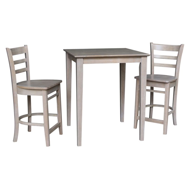International Concepts (Set of 3 Pcs) - 30X30 Counter Height Table with 2 Stools in Washed Gray Taupe Finish - K09-3030-S6172-2
