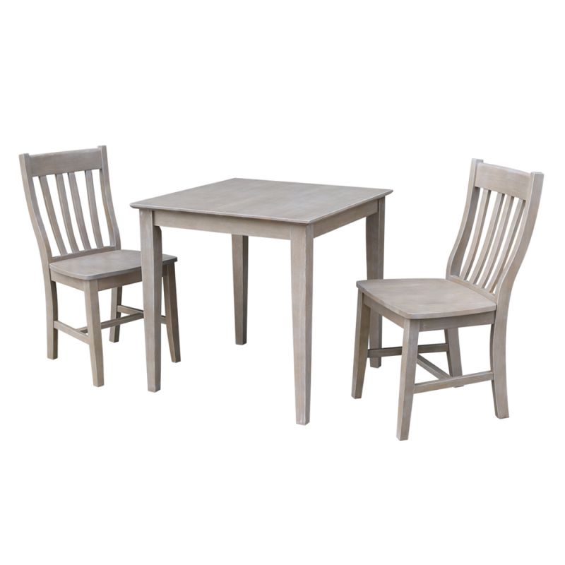 International Concepts (Set of 3 Pcs) - 30X30 Dining Table with 2 Cafe Chairs in Washed Gray Taupe Finish - K09-3030-C61-2