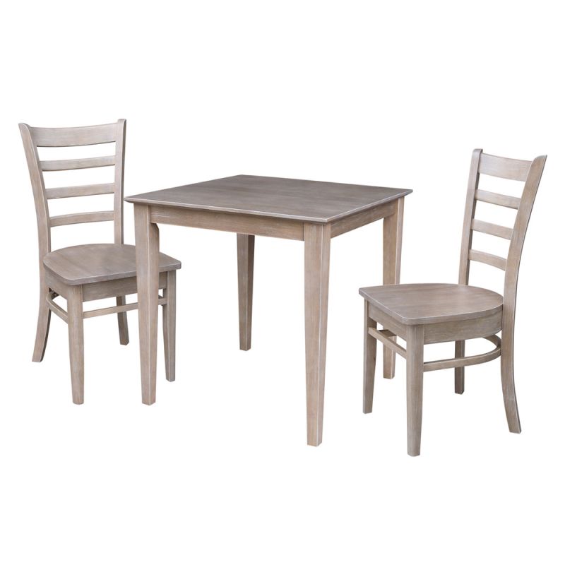 International Concepts (Set of 3 Pcs) - 30X30 Dining Table with 2 Emily Chairs in Washed Gray Taupe Finish - K09-3030-C617-2