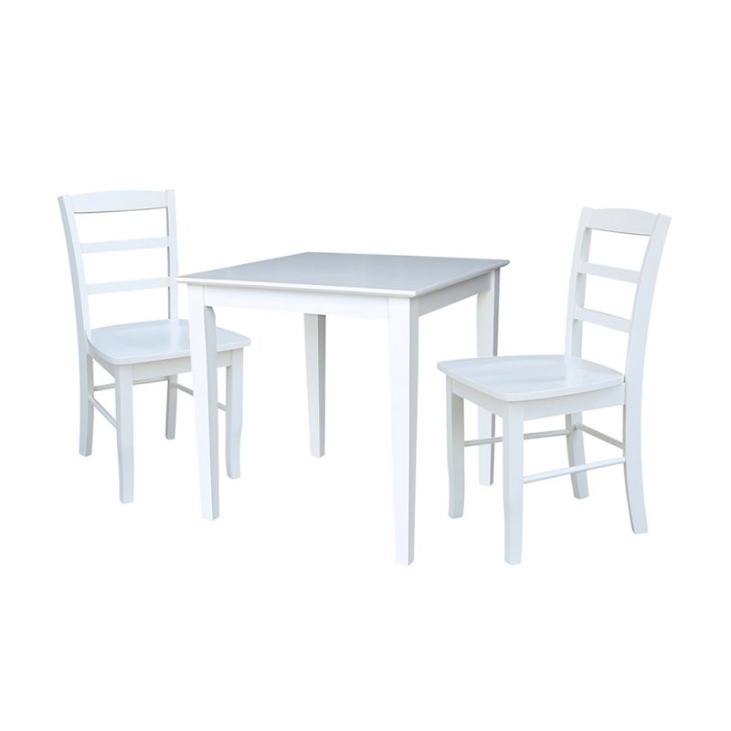 International Concepts (Set of 3 Pcs) - 30X30 Dining Table with 2 Ladder Back Chairs in White Finish - K08-3030-C2P-2