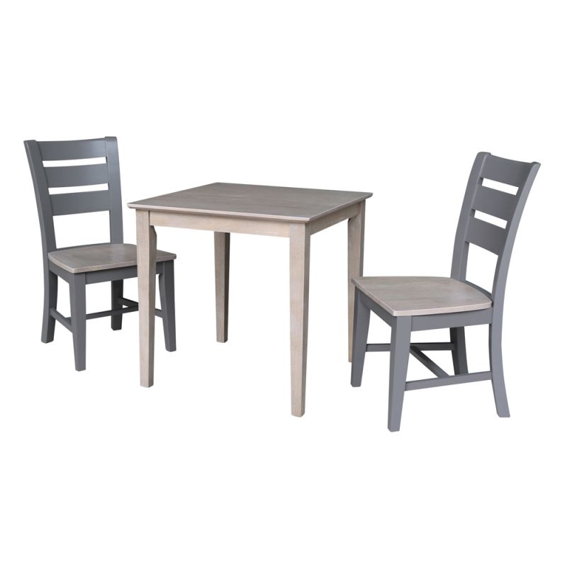 International Concepts (Set of 3 Pcs) - 30X30 Dining Table with 2 RTA Chairs in Washed Gray Taupe Finish - K09-3030-CI138-60-2