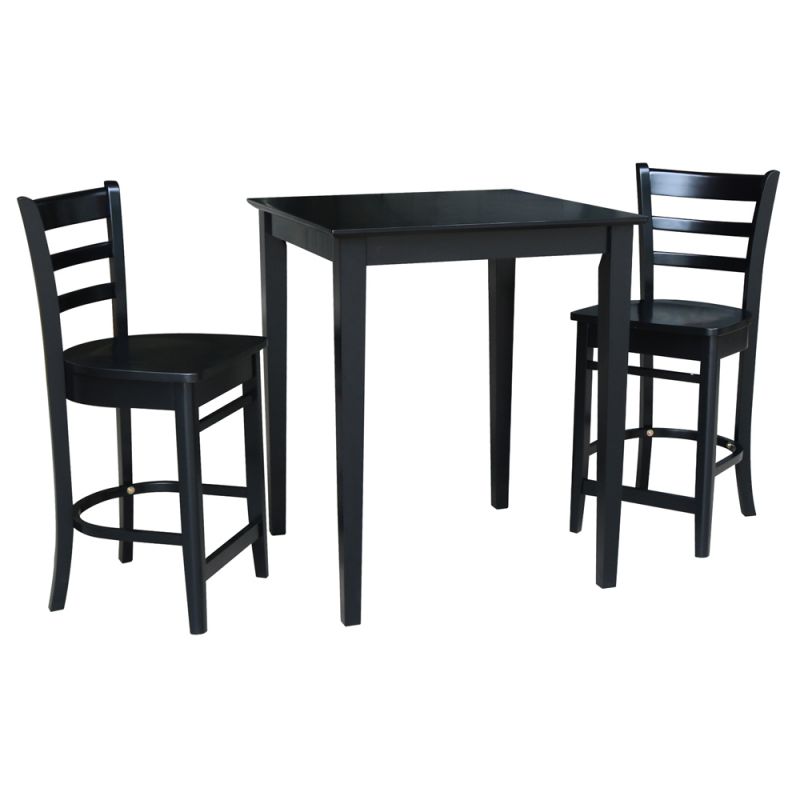 International Concepts (Set of 3 Pcs) - 30X30 Gathering Height Table with 2 Counter Height Stools in Black Finish - K46-3030-S6172-2