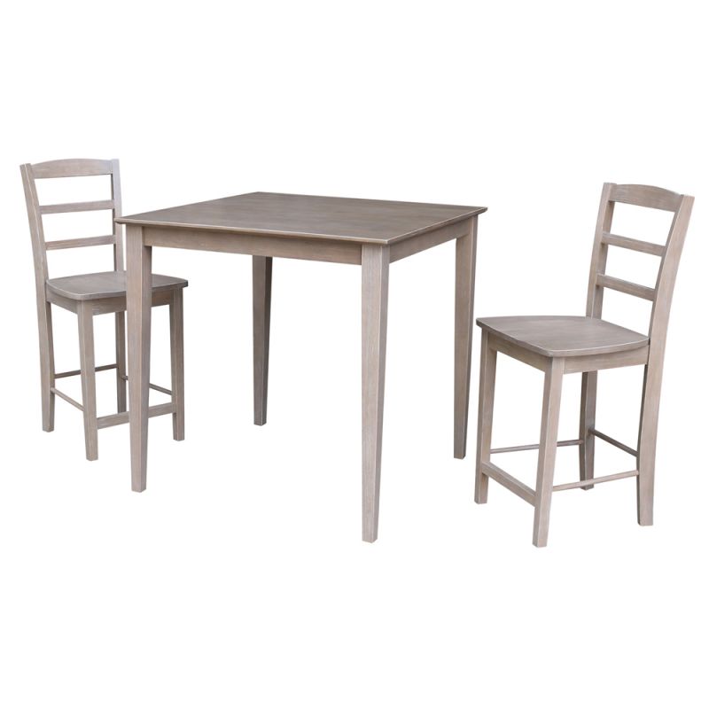 International Concepts (Set of 3 Pcs) - 36X36 Counter Height Dining Table with 2 Madrid Counter Height Stools in Washed Gray Taupe Finish - K09-3636-S402-2
