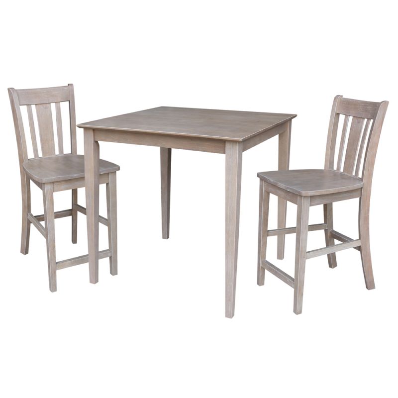International Concepts (Set of 3 Pcs) - 36X36 Counter Height Dining Table with 2 San Remo Counter Height Stools in Washed Gray Taupe Finish - K09-3636-S102-2