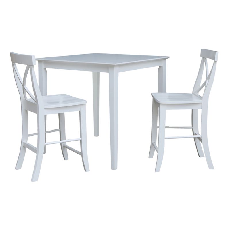 International Concepts (Set of 3 Pcs) - 36X36 Counter Height Dining Table with 2 X-Back Counter Height Stools in White Finish - K08-3636-S6132-2